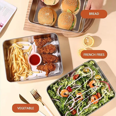 Stainless Steel Storage Plate,Non Stick Baking Pan Food Storage Box with Cover Pan
