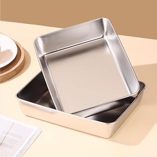 Stainless Steel Storage Plate,Non Stick Baking Pan Food Storage Box with Cover Pan