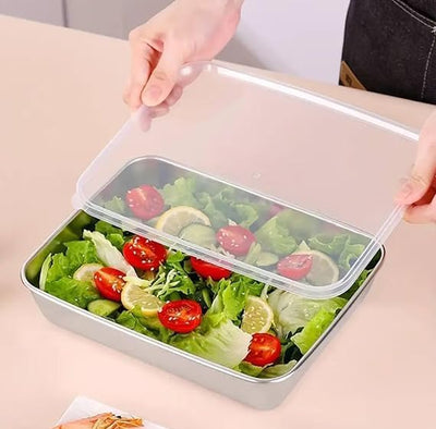 Stainless Steel Storage Plate,Non Stick Baking Pan Food Storage Box with Cover Pan
