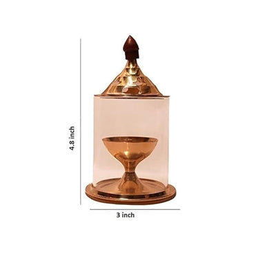 Brass and Glass Akhand Deep Diya with Cover for Puja