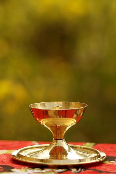 Brass and Glass Akhand Deep Diya with Cover for Puja